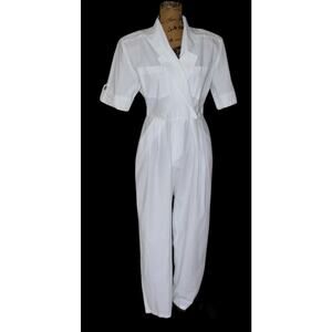 Vintage 80s 90s White Short Sleeve One Piece Lightweight Jumpsuit Women’s S